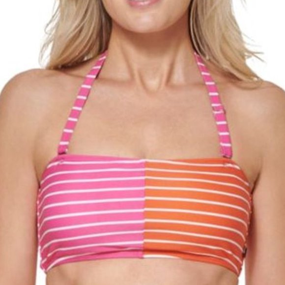 Tommy Hilfiger Sail Away Striped Bandeau Bikini Top Pink Orange M - Picture 11 of 11